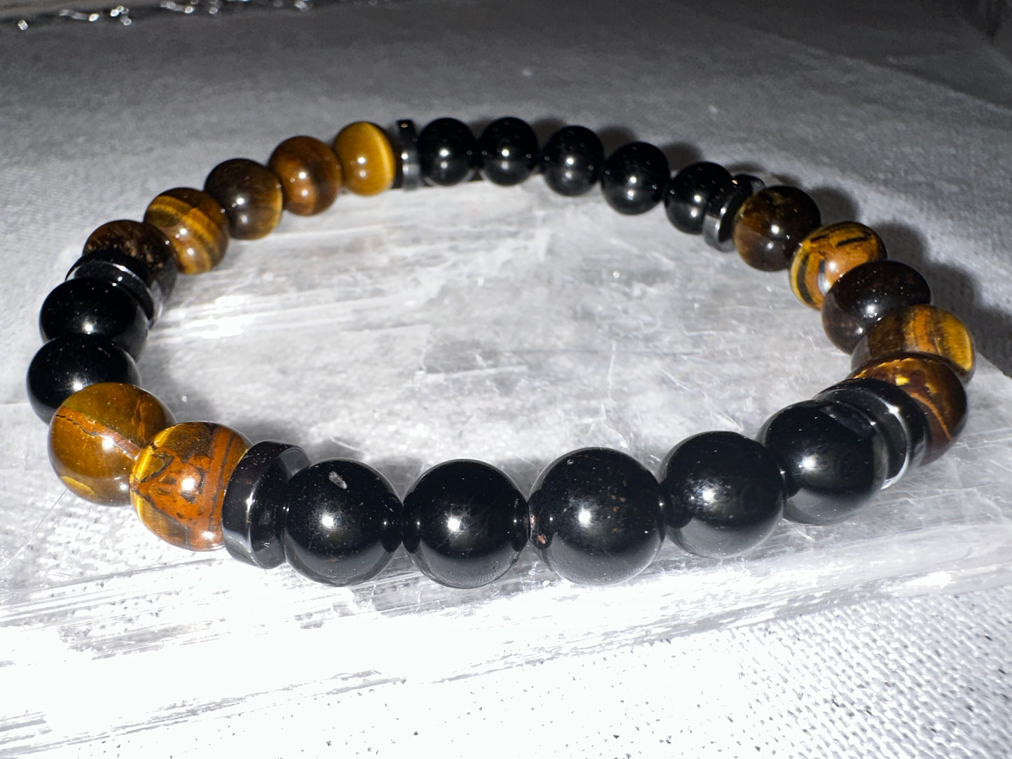 Tigers Eye and Black Tourmaline Crystal Bracelet