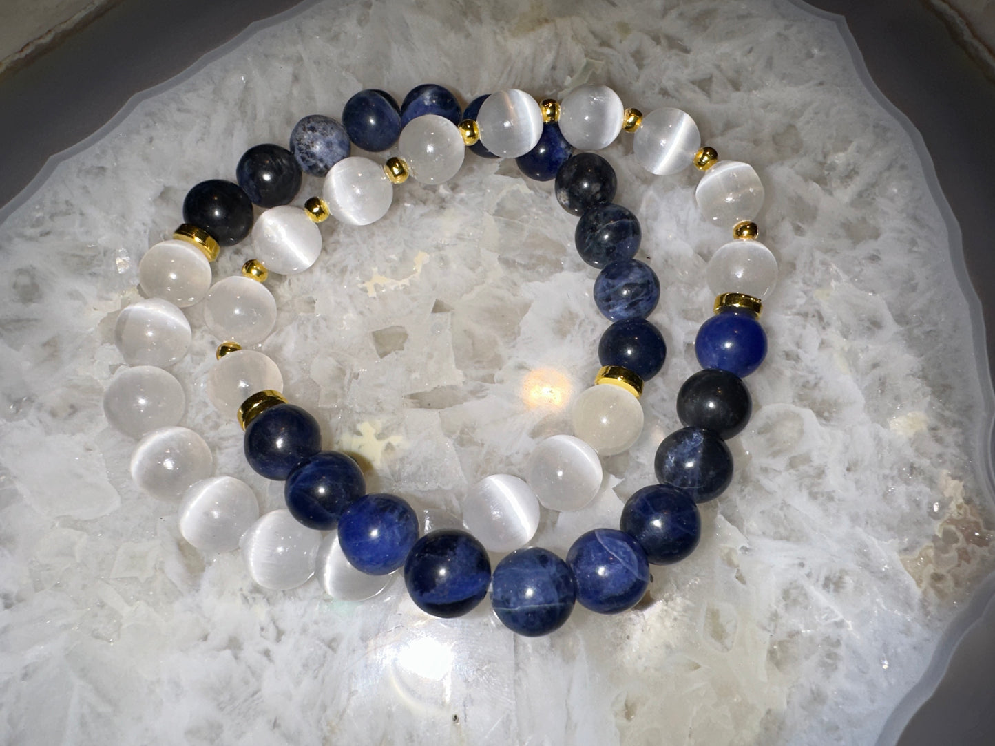VIP Selenite and Sodalite Crystal Bracelet