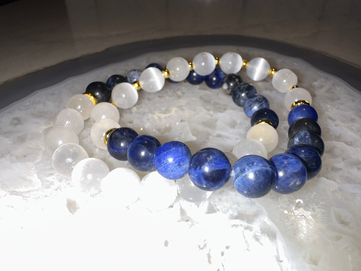 VIP Selenite and Sodalite Crystal Bracelet