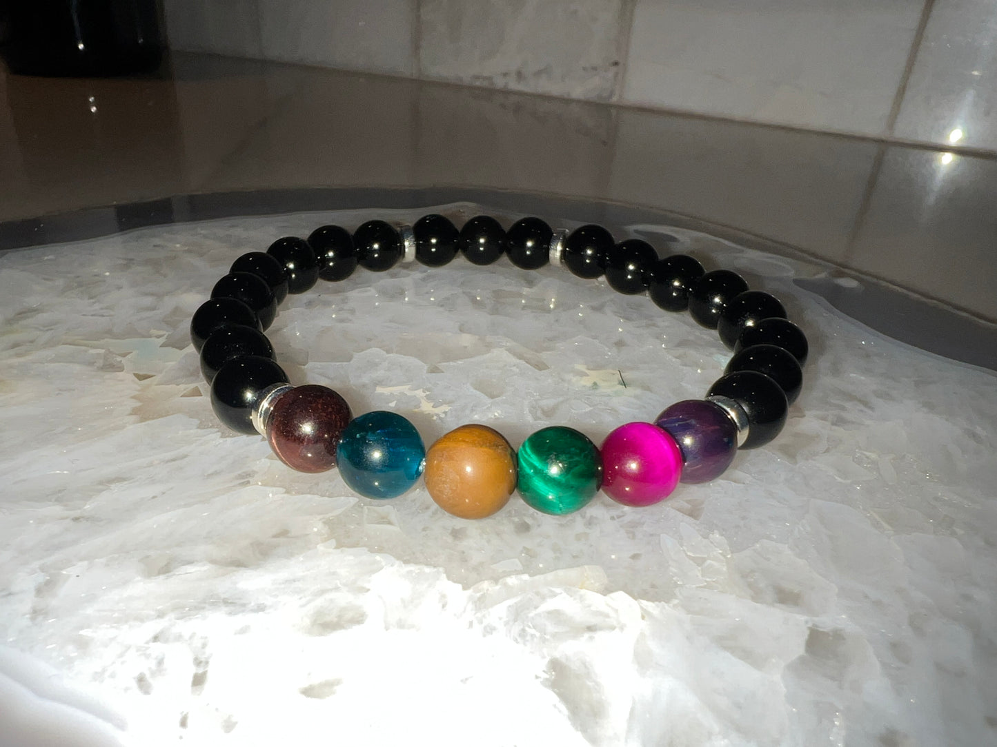 Men’s Colorful Tigers Eye Crystal Bracelet
