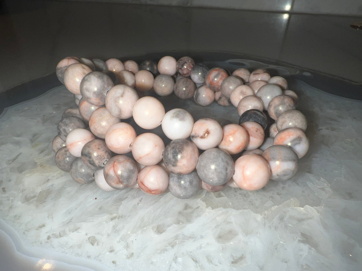 Pink Zebra Jasper Crystal Bracelet