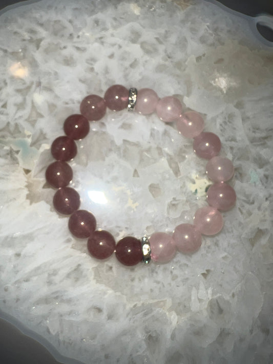Children’s Strawberry Quartz and Rose Quartz Crystal Bracelet