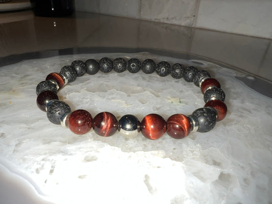 Men’s Red TigerEye and Lavastone Crystal Bracelet