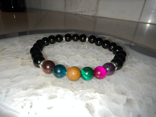 Men’s Colorful Tigers Eye Crystal Bracelet