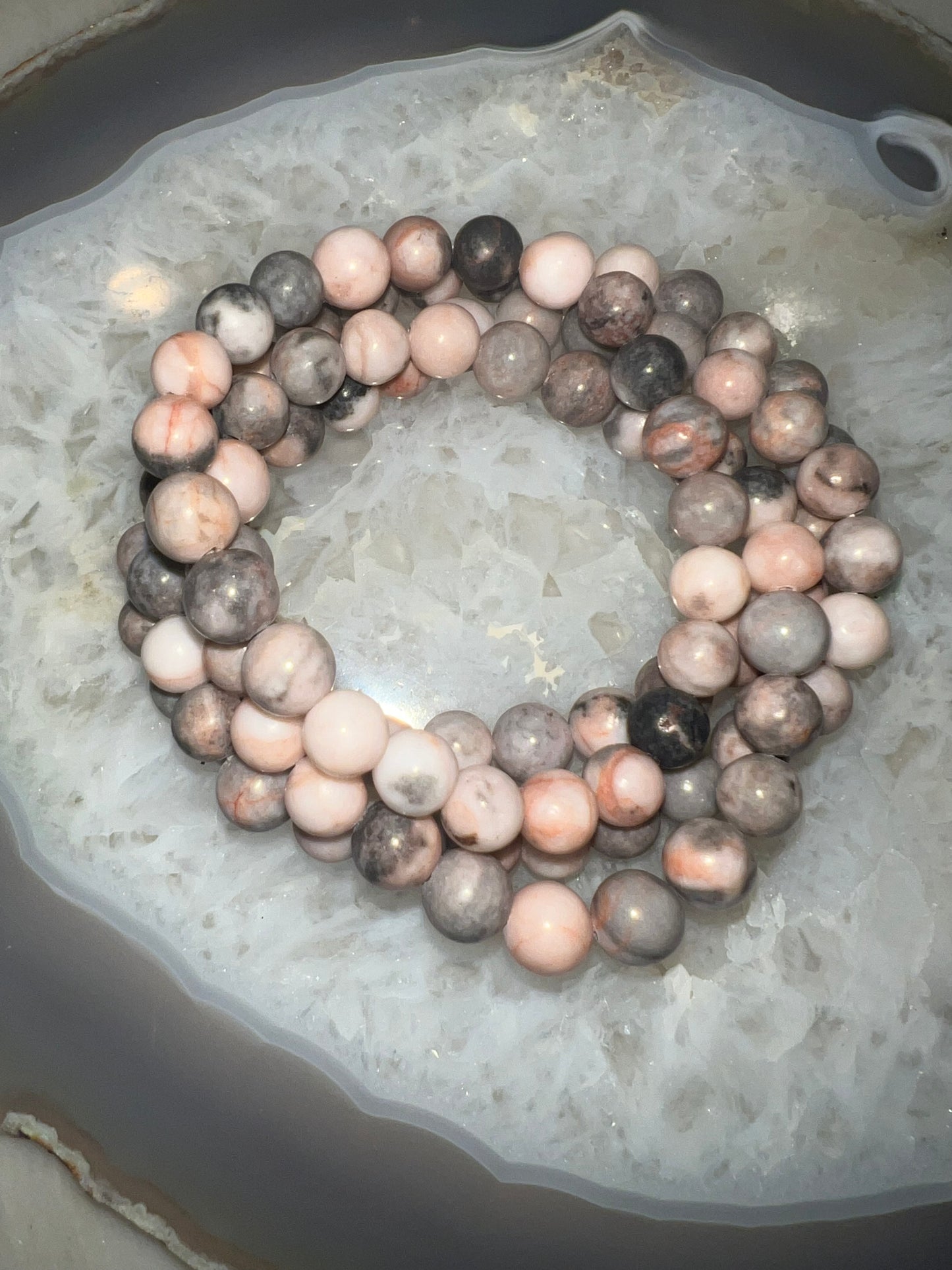 Pink Zebra Jasper Crystal Bracelet